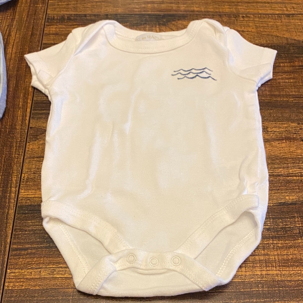 RZ by Rachel Zoe- White Body suit and Blue Striped Bubble 6-9 m